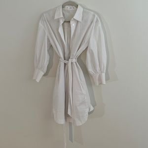 MNG White Size 2 Button Up Waist Tie Dress with Sleeve Detail